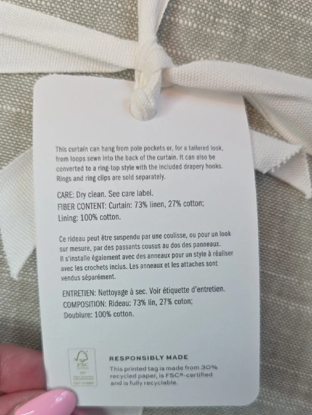 NWT Pottery Barn Emery Curtain - Color Eucalyptos